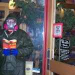 Super Fan Brian C. stalks his local Powell’s in Portland, Oregon the night before the release of Plague Zone.